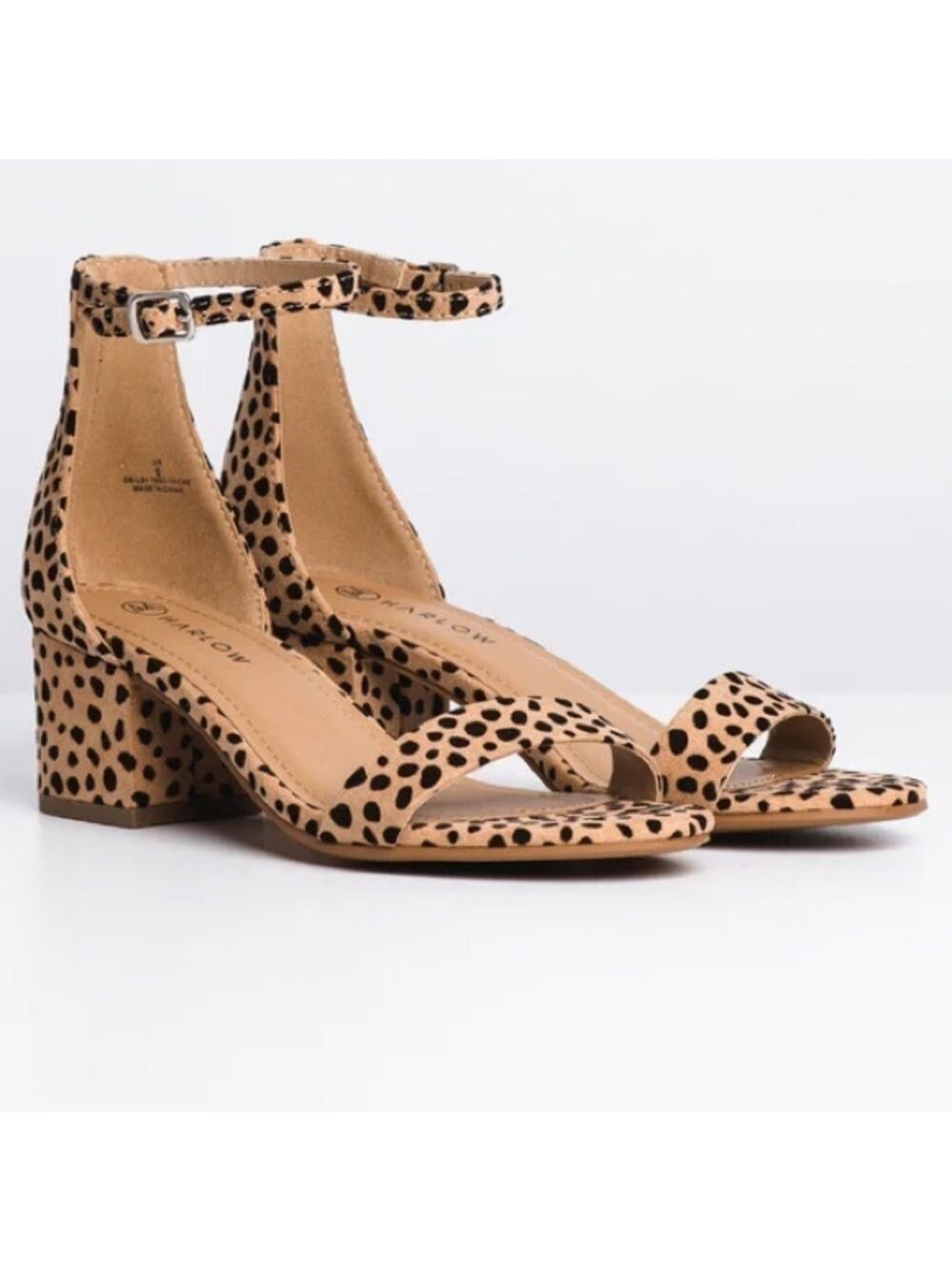 Harlow Boathouse Animal Print Faux Suede Low Block Heel Strappy Sandals